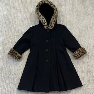 Stephanie Mathews Kids Girls Black Wool Hooded Faux Fur Dress Coat Size 4T